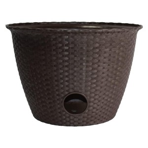 The HC Companies 18 Inch Woven Garden Hose Holder, Decorative Plastic Hose Pot for Outdoor Storage, Up to 100-Foot Capacity, Chocolate - 1 of 3