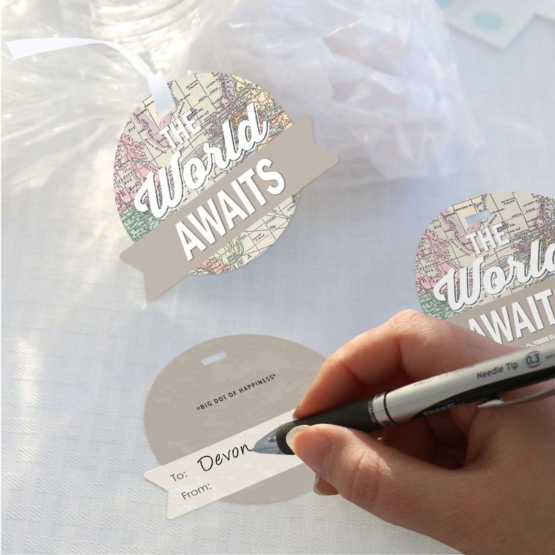Big Dot of Happiness World Awaits - Travel Themed Party Clear Goodie Favor Bags - Treat Bags With Tags - Set of 12, 3 of 9