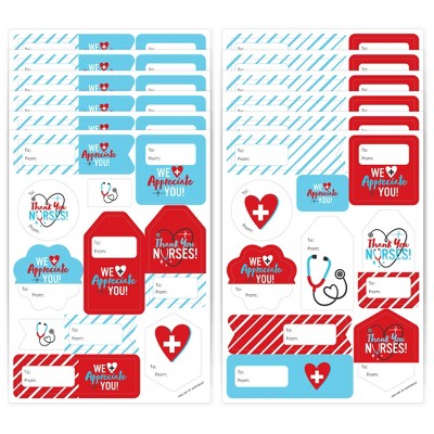 Big Dot of Happiness Thank You Nurses - Assorted Nurse Appreciation Week Gift Tag Labels - To and From Stickers - 12 Sheets - 120 Stickers