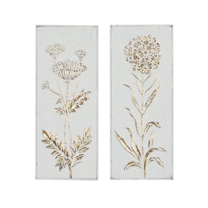 Metal Floral Relief Wall Decor with Gold Detailing Set of 2 White - Olivia &#38; May, 1 of 6