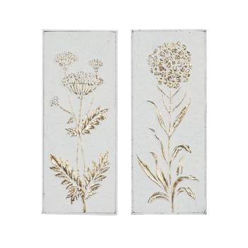 Metal Floral Relief Wall Decor with Gold Detailing Set of 2 White - Olivia & May
