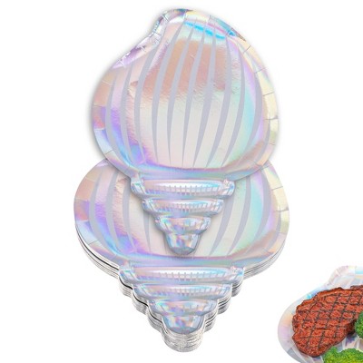 DYLIVeS Conch Plates, Holographic Conch Paper Plates, Glitter Iridescent Disposable for Plate Wedding,Birthday Party Decorations (24 Pcs)