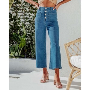 Women's Straight Leg High Waist Single Button Comfort Jeans - 1 of 4