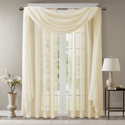 Diamond Pattern Tassel Trim Draping Window Valance, Lightweight Fabric Soft Sheer Valance for Elegant Decor Style
