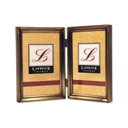 Lawrence Frames 11435D Antique Gold Bead 3.5x5 Hinged Double Picture Frame 