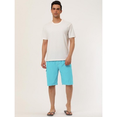 Lars Amadeus Men's Solid Drawstring Elastic Waistband Swimming Board Shorts 2 Pcs Light Blue/Pink 32 — фото 3