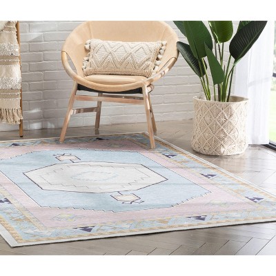 Apollo Pink and Light Blue Medallion Kids 6' x 9' Synthetic Rug