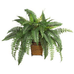Nearly Natural Boston Fern with Wicker Basket Silk Plant - 1 of 4