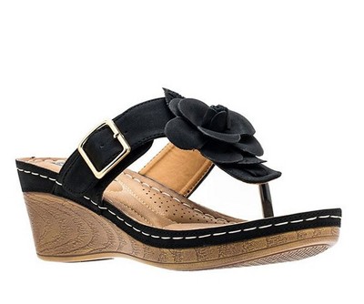 GC Shoes Flora Flower Comfort Slide Wedge Sandals