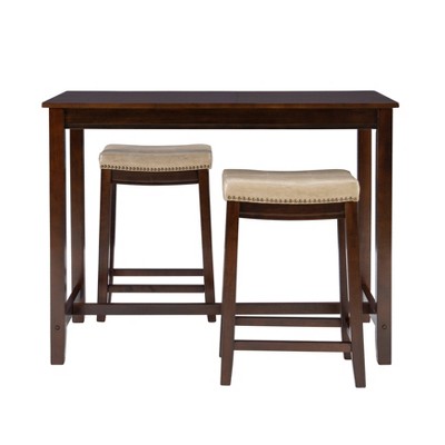 Rustic Charm 51.5" Acacia Wood Bistro Set with Beige Faux Leather Chairs