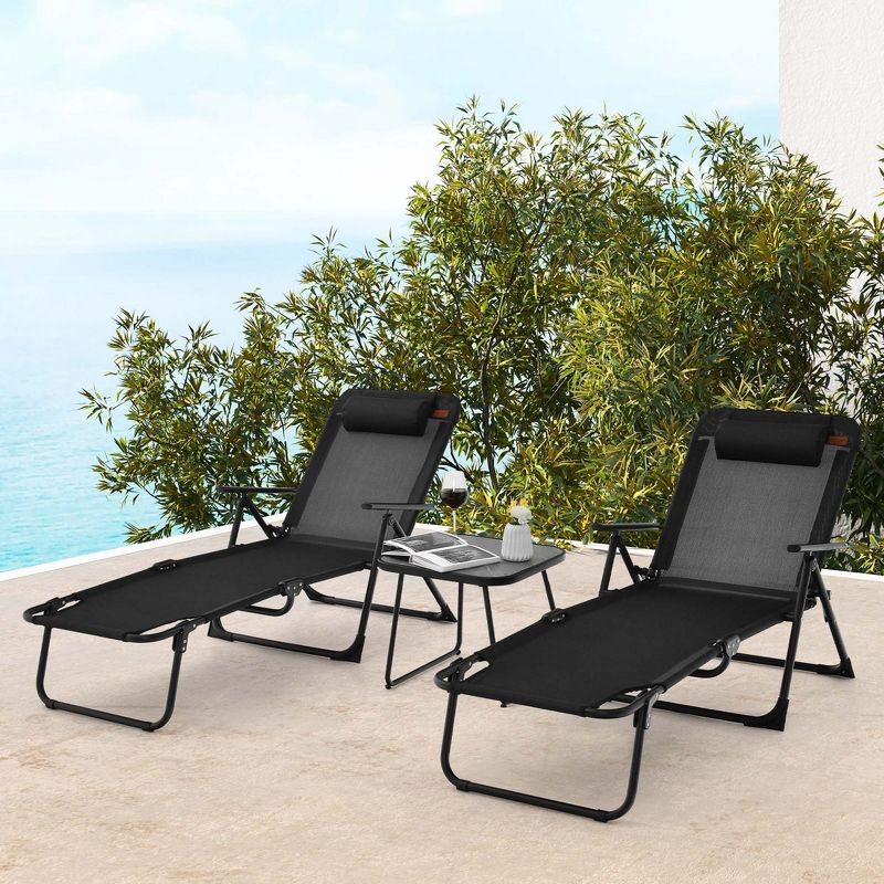 Costway 3pcs Patio Folding Chaise Lounge Chair PVC Tabletop Set Outdoor Portable Beach, 2 of 11