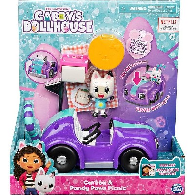 Gabby's Dollhouse Carlita Toy Car, Pandy Paw Collectible Figure and 2 Accessories
