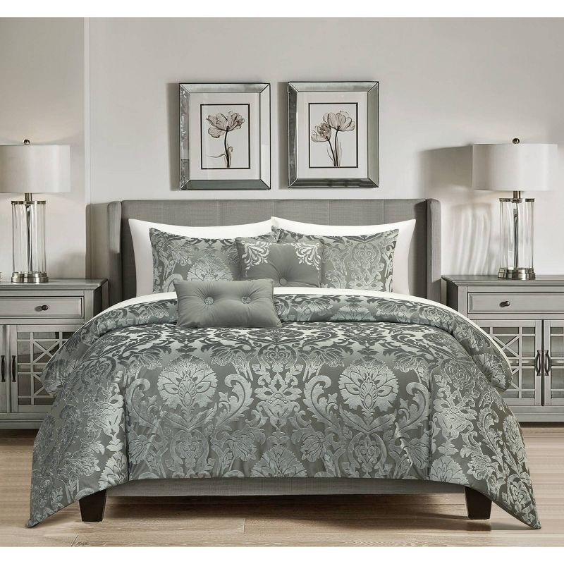 Chic Home Design 5pc Queen Athina Comforter Set Gray, 1 of 11