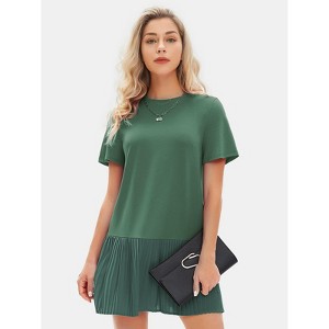 EXLURA Womens Summer Casual Short Sleeve Dress Crewneck Tshirt Dresses Pleated Aline Mini Dress 2025 Vacation Beach Sundress - 1 of 4