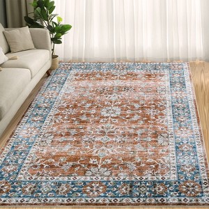 Washable Area Rug Non Slip Low Pile Rug Vintage Floral Rug - 1 of 4