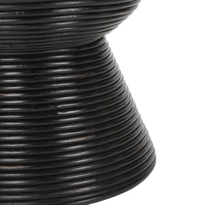 Distressed Black Round Rattan Accent Table