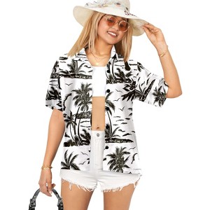 LA LEELA Women's Button Down Casual Summer Beach Shirt Open Front Blouse Short Sleeve Button Up Shirts Hawaiian for Women - 1 of 4