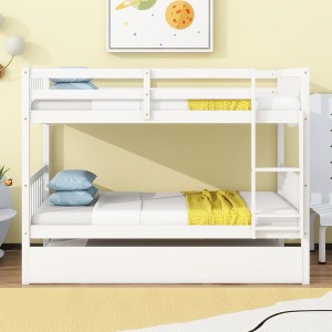 NicBex Full Over Full Bunk Bed with Trundle,Loft Bed with Ladder and Convertible to 2 Full Size Bed for Bedroom,White - 1 of 4