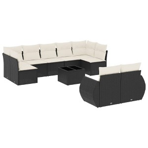 vidaXL 10 Piece Patio Sofa Set with Cushions Black Poly Rattan - Black and Cream With Table - 1 of 4