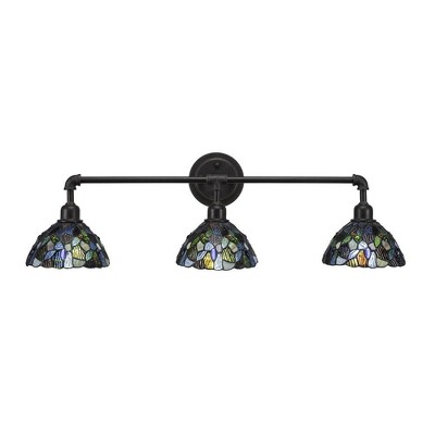 Toltec Lighting Vintage 3 - Light Vanity in  Dark Granite with 7" Blue Mosaic Art Glass Shade