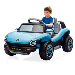 Children's stroller, Volkswagen Beetle authorized model, four-wheeled, with remote control, battery display, USB interface, horn and music function. - 1 of 4