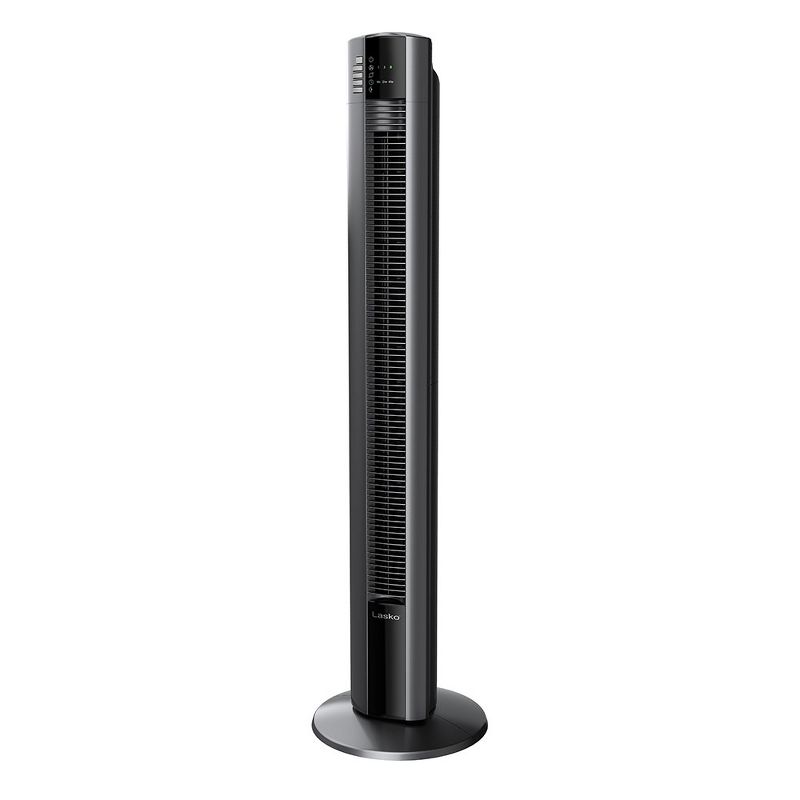 Lasko T48312 48 Inch Slim Home Office Quiet 3 Speed Oscillating Tower Fan w/ Nighttime Setting, Remote Control, 7 Hour Timer, & Auto Shut Off, Black, 1 of 6