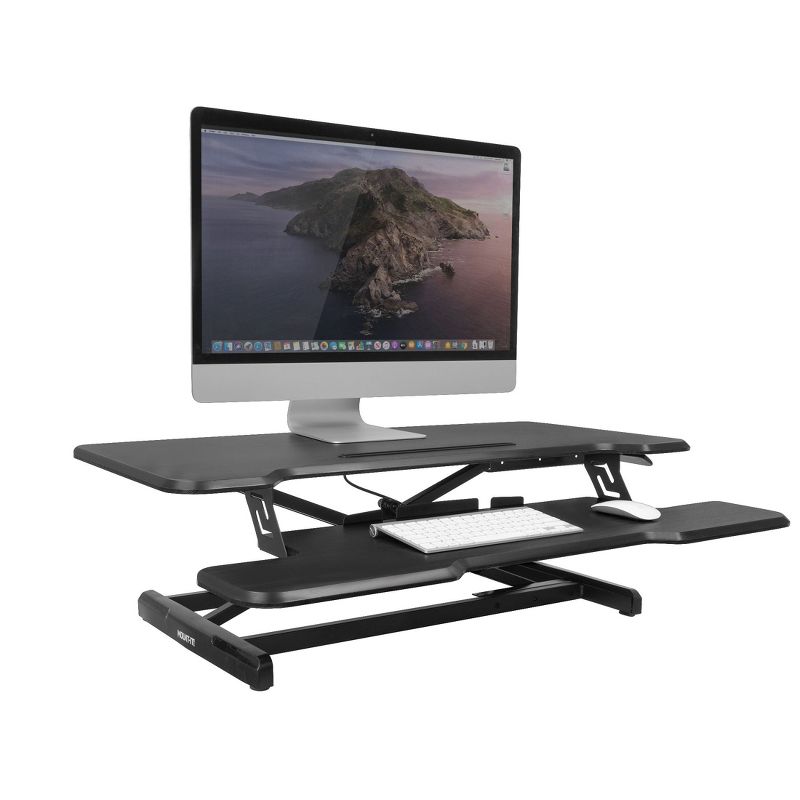 Mount-It! Height Adjustable Stand Up Desk Converter | 38 Wide Tabletop Standing Desk Riser with Gas Spring & Keyboard Tray Fits Two Monitors | Black, 1 of 10