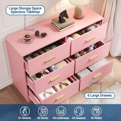 Modern drawer dresser with 6 drawers, solid structure, deep drawers, with anti-tip device, suitable for home, office, living room