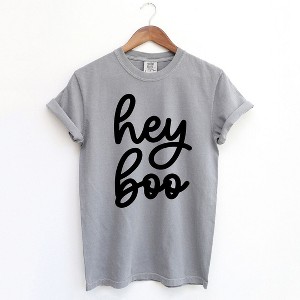 Simply Sage Market Women's Hey Boo Cursive Short Sleeve Garment Dyed Tee - 1 of 2