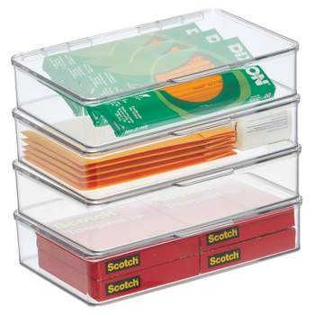 mDesign Plastic Home Office Storage Organizer Box with Hinged Lid