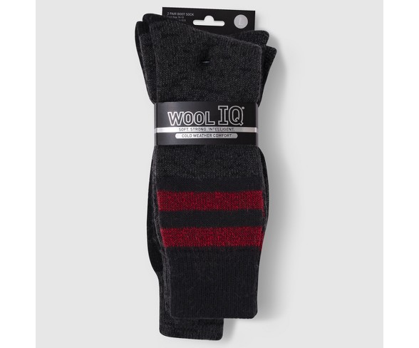 Men's Striped Wool IQ Heavyweight Over the Calf Socks 2pk - Black 10-13