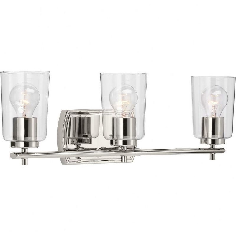 Progress Lighting Adley 3-Light Bath Vanity in Polished Nickel with Clear Glass Shades, 1 of 6