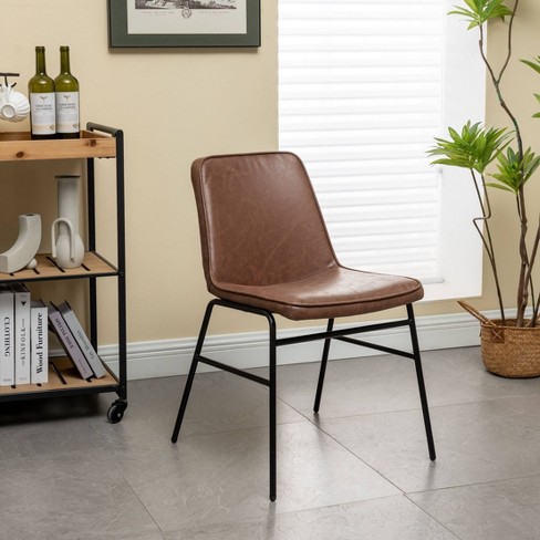 Modern Stackable Dining Chair Walnut Faux Leather (kd) - Wovenbyrd : Target