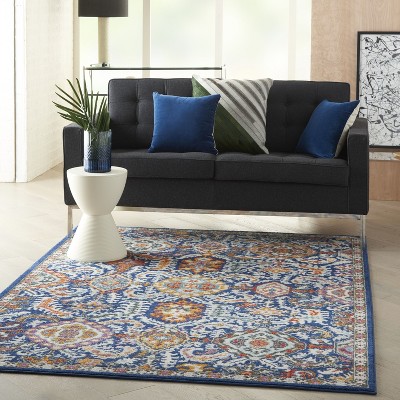 Hand-Knotted Denim Floral Synthetic 4' x 6' Easy-Care Rug