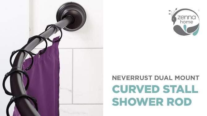 32&#34; to 40&#34; NeverRust Rustproof Dual Mount Curved Stall Shower Rod Bronze - Zenna Home, 2 of 6, play video