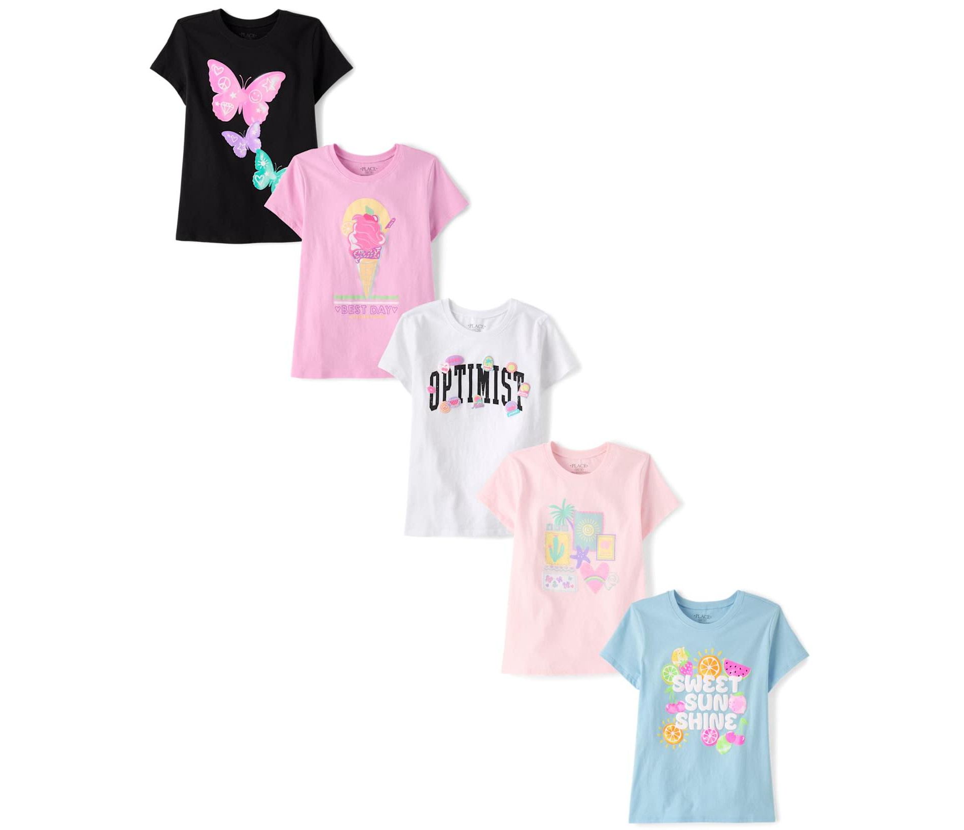 The Children's Place Girls Short Sleeve Summer Graphic Tee 5-Pack