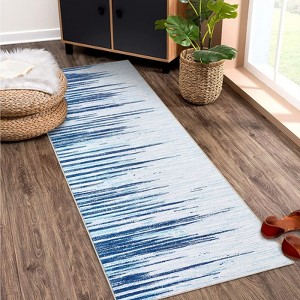 Washable Rug - 8x10 Modern Stripe Indoor Carpet, Non Slip Non Shedding Foldable Floor Cover  (Blue) - 1 of 4