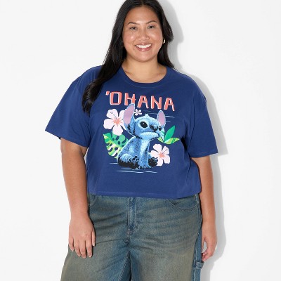 Women's Stitch Ohana Short Sleeve Graphic Skimmer T-Shirt - Navy Blue