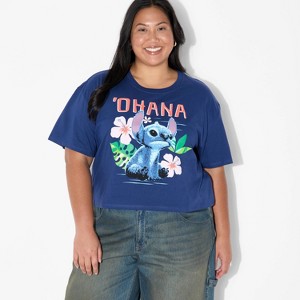 Women's Stitch Ohana Short Sleeve Graphic Skimmer T-Shirt - Navy Blue - 1 of 3