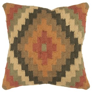 18"x18" Earthtones Southwestern Poly Filled Square Throw Pillow - Rizzy Home: Woven Jute & Wool, Indoor Decor - 1 of 4