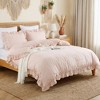 Ruffle Duvet Cover Set, Soft Washed Microfiber Vintage French Country Duvet Cover Set with Button Closure - 2 of 4