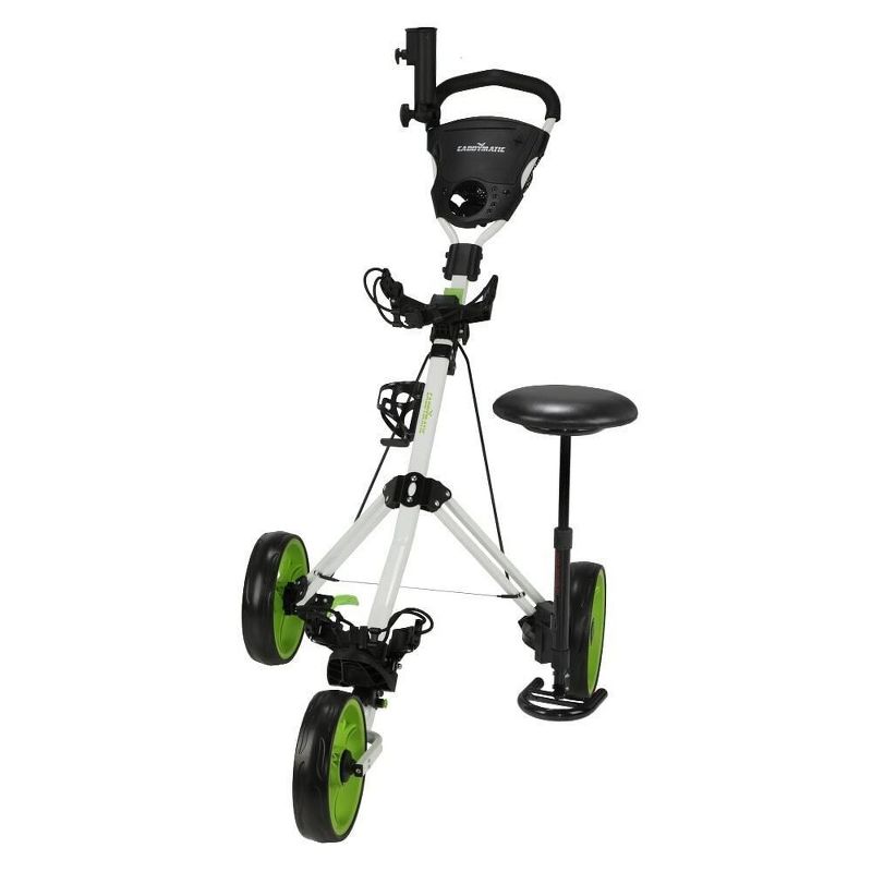 Caddymatic Golf X-TREME 3 Wheel Push/Pull Golf Cart with Seat White/Green, 4 of 5