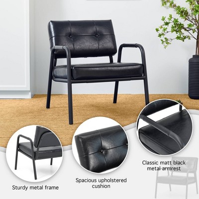 Black Leatherette Mid-Century Modern Metal Accent Chair