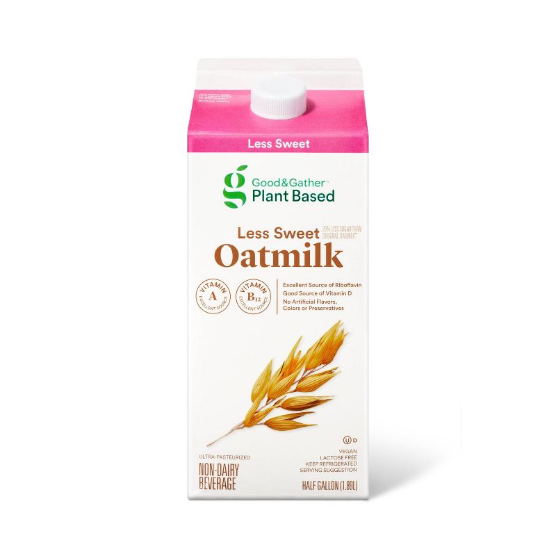 Less Sweet Oat Milk - 64 fl oz - Good &#38; Gather&#8482;, 1 of 8