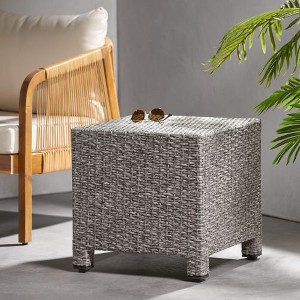 CAVINAS 18" Cube Patio Side Table, Weather-Resistant Woven Design Outdoor End Table, Rattan  Patio End Tables for Patio, Outdoor Sofa Side Table - 1 of 4