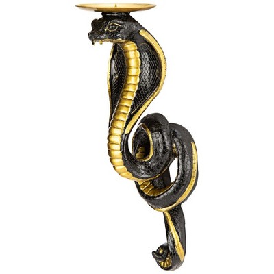 Antiqued Gold Renenutet Cobra Goddess Resin Wall Sconces, Set of Two