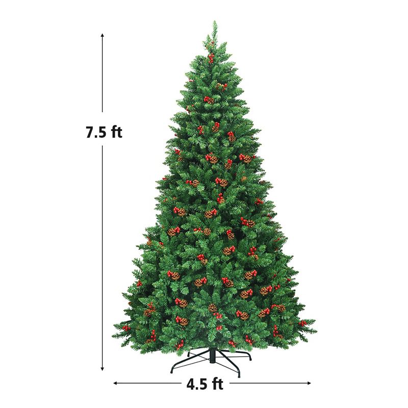 Costway 4.5Ft\6.5Ft\7.5Ft Pre-lit Hinged Christmas Tree w/ Pine Cones Red Berries and 300\450\450 LED Lights, 4 of 11