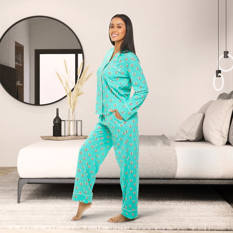 Women's Soft Cotton Knit Jersey Pajamas Lounge Set, Long Sleeve Top and Pants with Pockets, 6 of 10