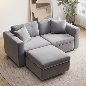 Buenhomino Modern DIY Sectional Sofa, Modular Sectional Couches for Living Room，Light Gray Velvet - 1 of 4