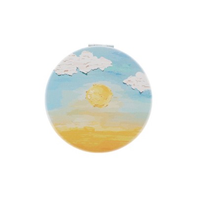 Unique Bargains Round Hand-drawn Makeup Mirror Yellow Blue 1 Pc